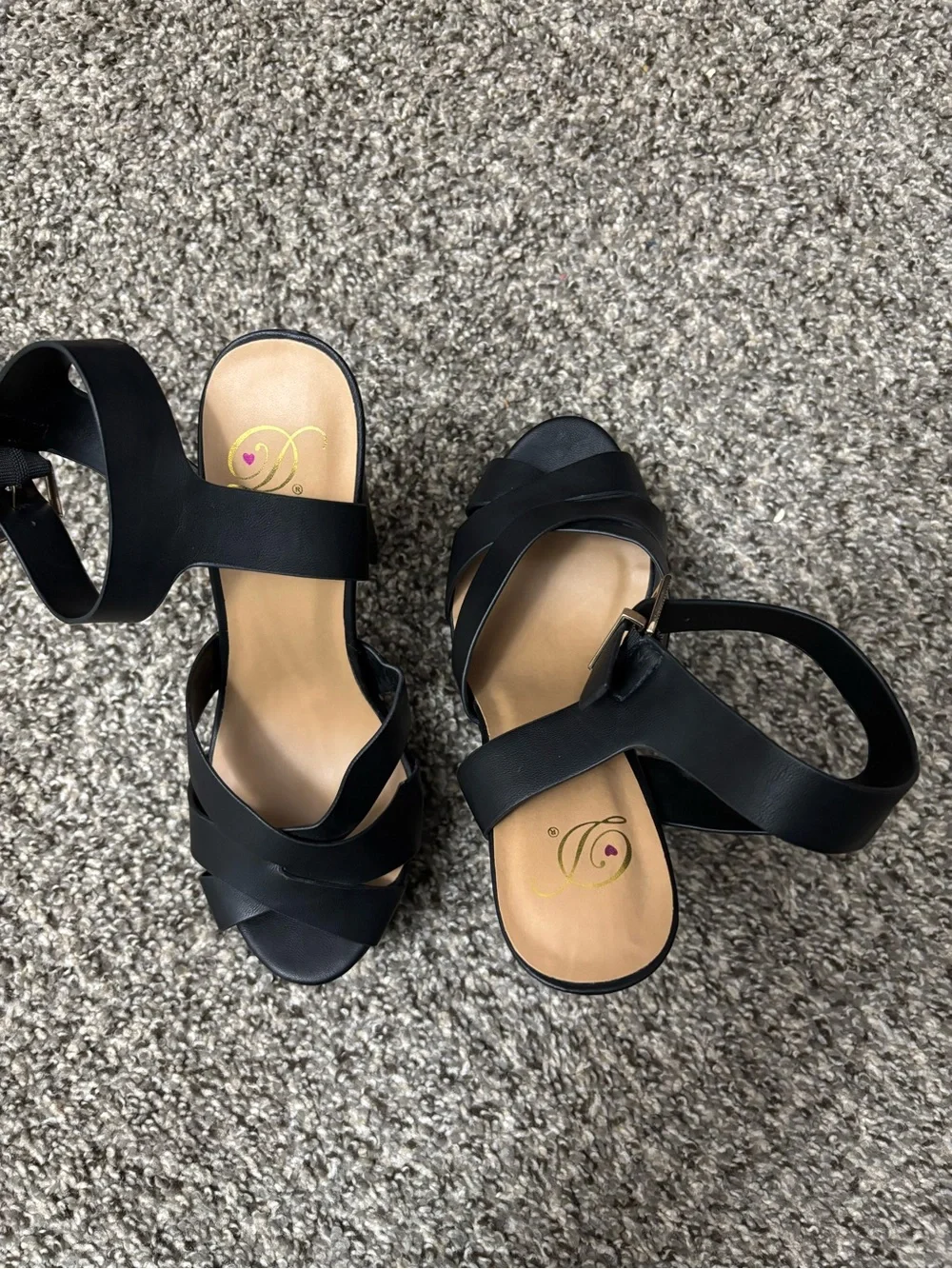 My Delicious Women's Black Patent Platform Open Toe Ankle Strap Heel Size 8